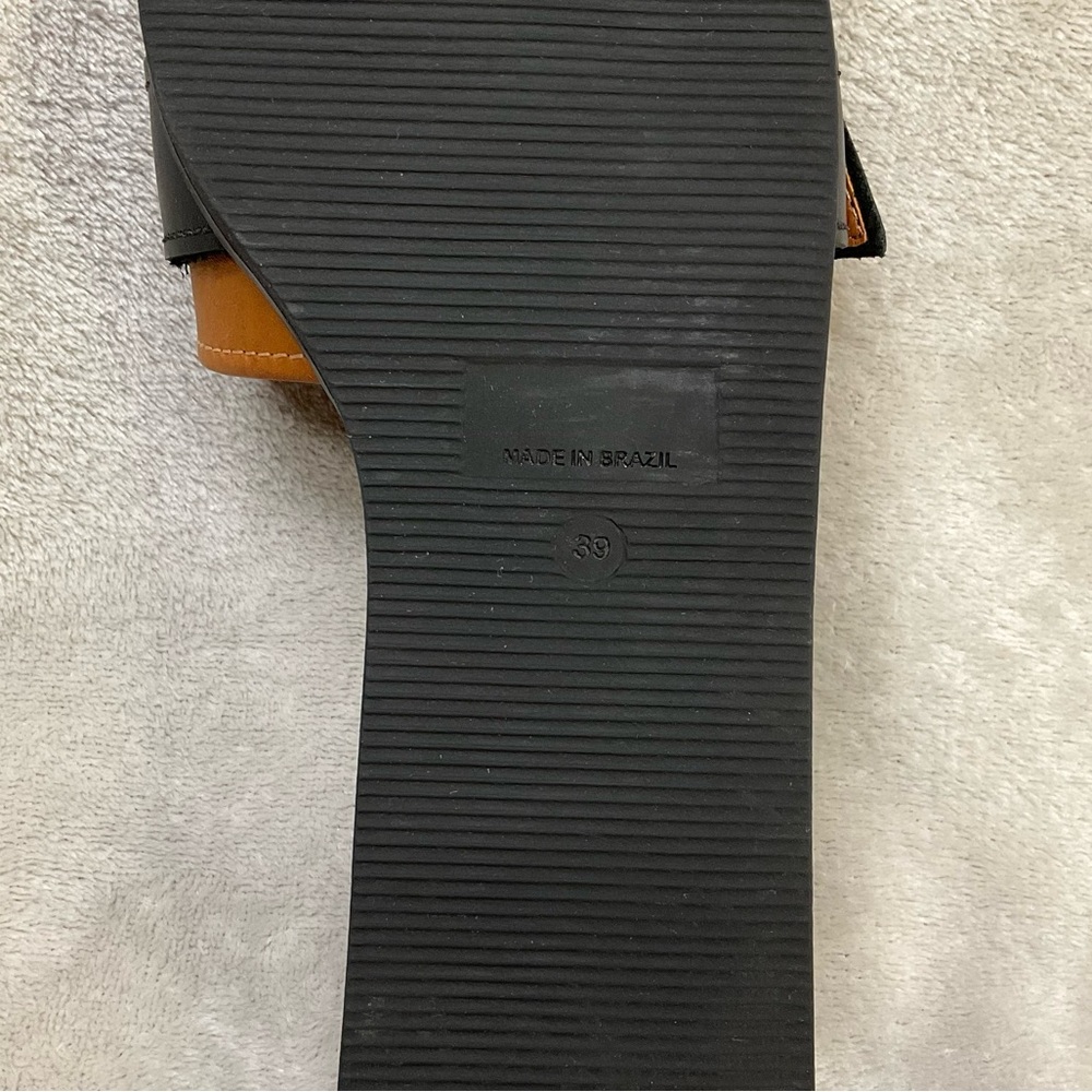 Anthropologie Leather Buckle Slip-On Slide Sandals Womens 9 / 39 Black Brown - Picture 7 of 7